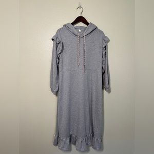 Gray Hoodie Dress with Ruffles